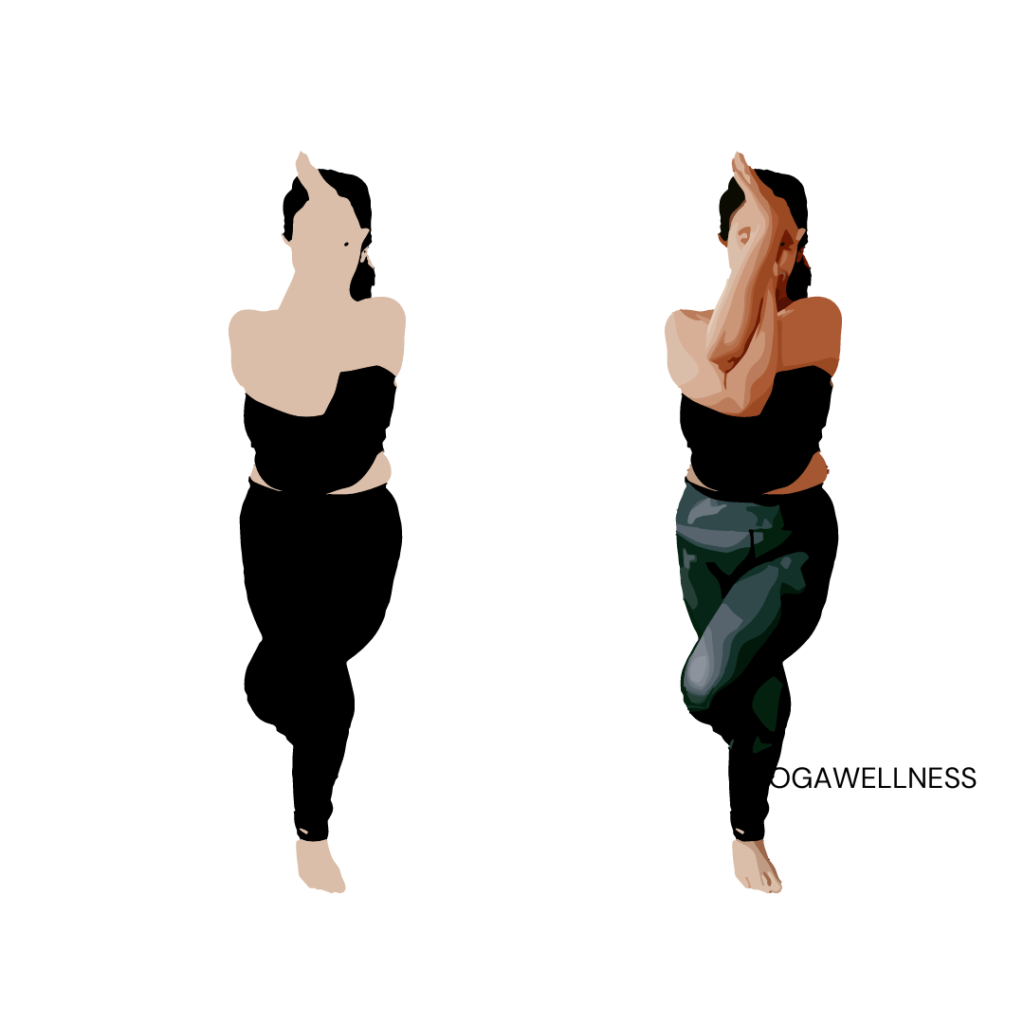 Vector illustration of a lady practicing Garudasana