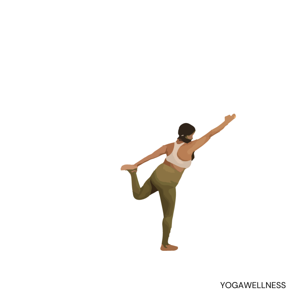 Vector illustration of a lady practicing Natarajasana (Dancer Pose).