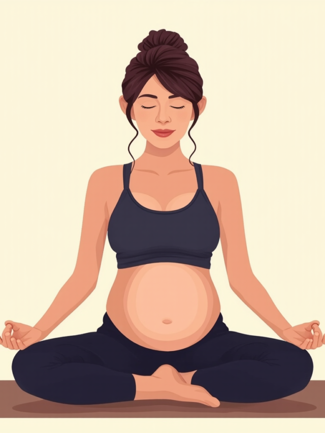 Vector Image of a pregnant lady sitting in meditation